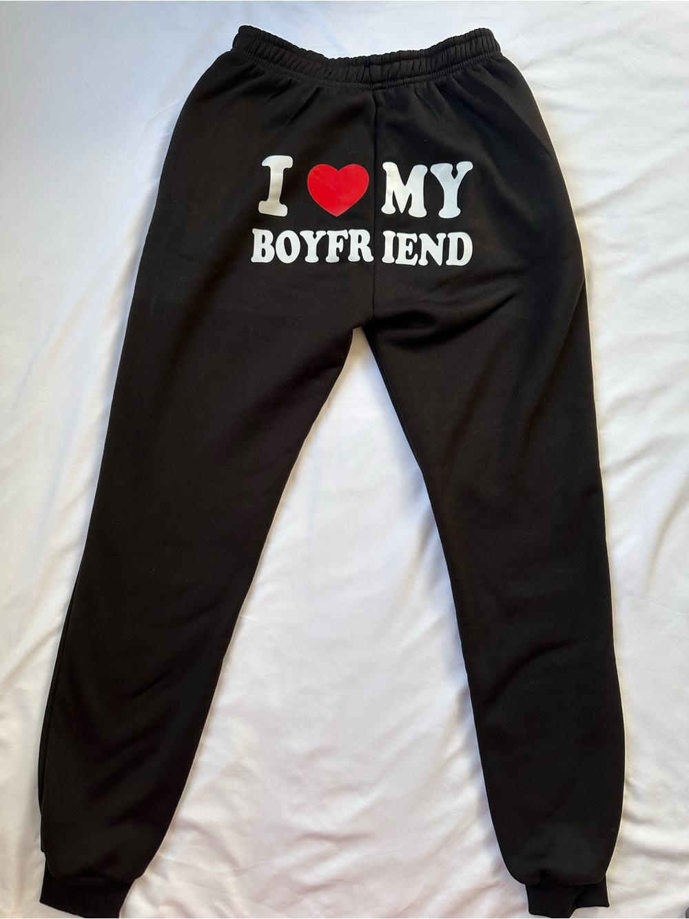 Black Sweatpants with Red Heart "I ♥ My Boyfriend" Graphic